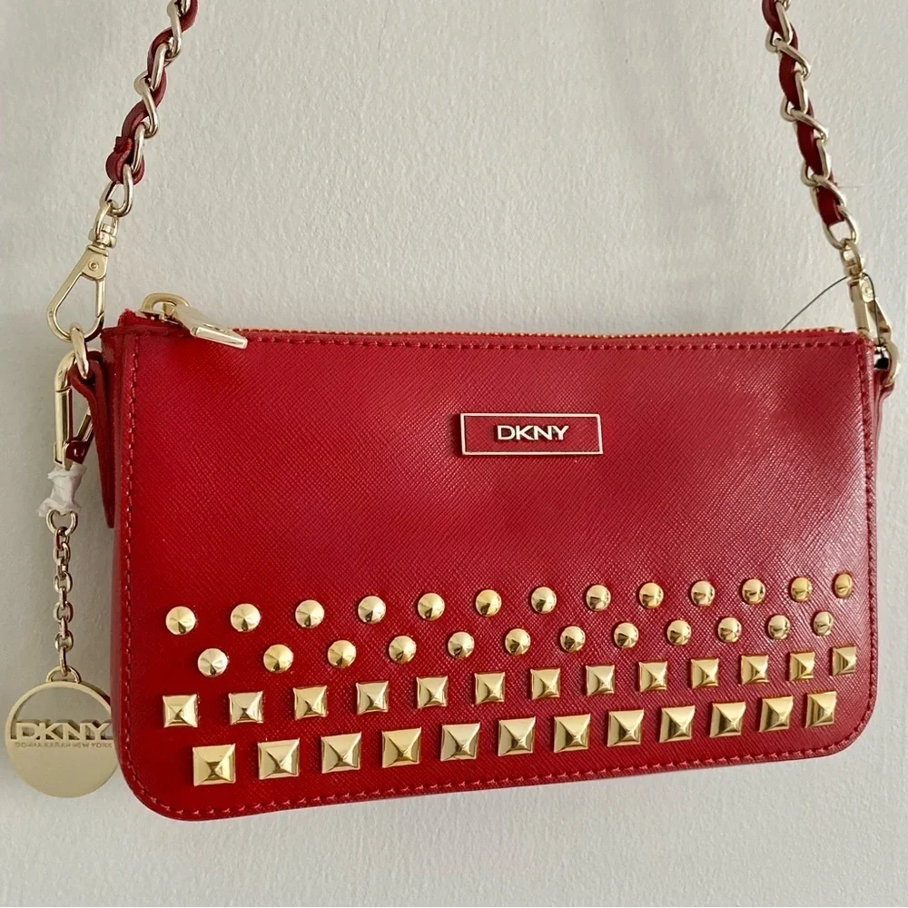 DKNY Red & Gold Studded Shoulder Bag & Crossbody NWT